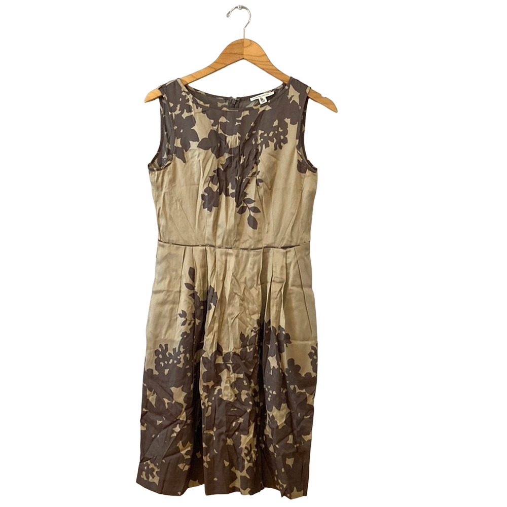 Banana Republic 100% silk Tan Floral midi Dress - Women’s 4